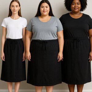 Carmine 3X Black Cotton Modest Skirt- 35" Long